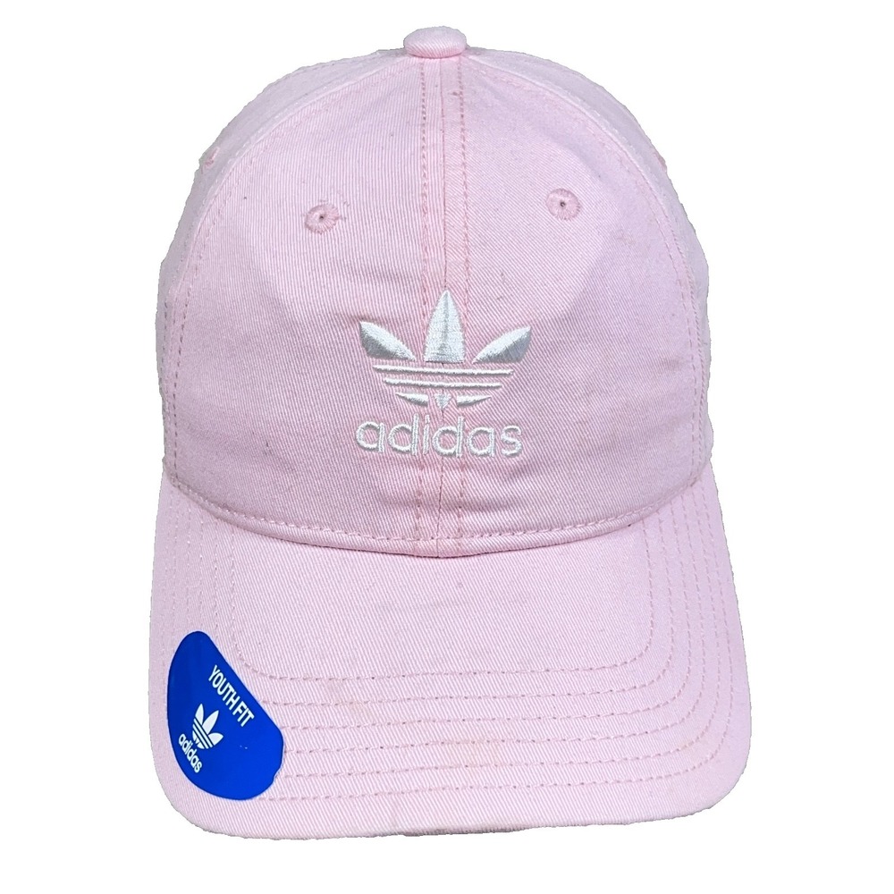 Adidas Hat Cap Strap Back Youth Girls Pink White Trefoil Twill Running Sport